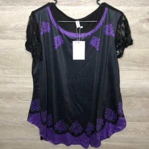 Nextmia Sz 16 Purple Black Floral Lace Blouse Top